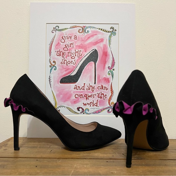Betsey Johnson Shoes - Betsey Johnson Dorthi Black Suede Ruffle Back Heels
